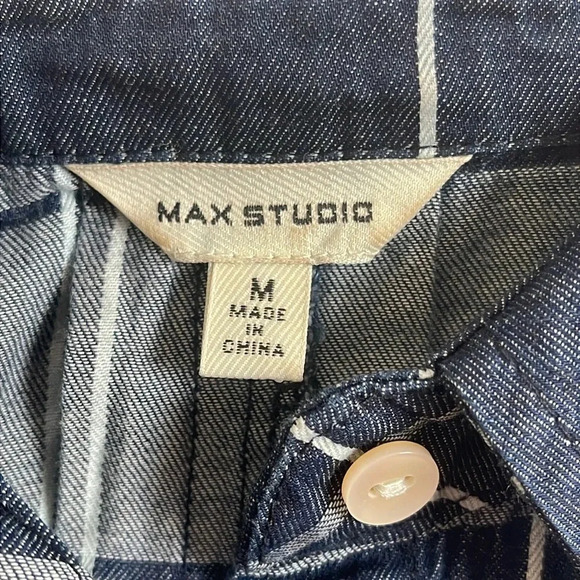 Max Studio Navy Plaid 100% Cotton Shirt Dress Size M - Picture 3 of 5
